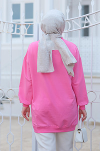 Pul Detaylı İki İplik Tunik Pembe