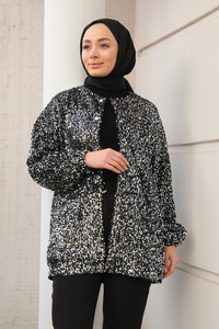 Pul Payet Detaylı Yuvarlak Yaka Ceket Siyah