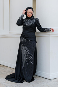 Pul Taş Detay Abiye Siyah