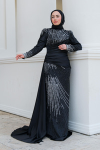 Pul Taş Detay Abiye Siyah