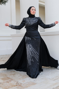 Pul Taş Detay Abiye Siyah