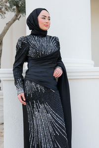 Pul Taş Detay Abiye Siyah