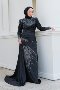 Pul Taş Detay Abiye Siyah