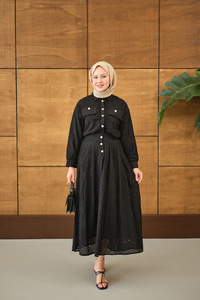 Püskül Detay İkili Takım Siyah