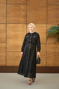 Püskül Detay İkili Takım Siyah