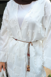 Püskül Detay Kimono İkili Takım Beyaz