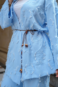 Püskül Detay Kimono İkili Takım Mavi