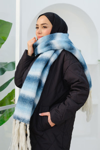 Püskül Detay Şal Açık Mavi