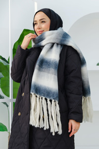 Püskül Detay Şal Koyu Mavi