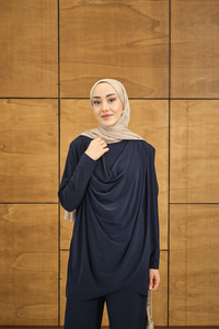 Regular Sıfır Yaka Arka Kesik Detay Takım Lacivert