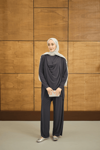 Regular Sıfır Yaka Arka Kesik Detay Takım Gri