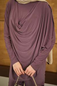 Regular Sıfır Yaka Arka Kesik Detay Takım Gül Kurusu