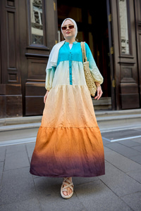 Renkli Batik Elbise Mavi