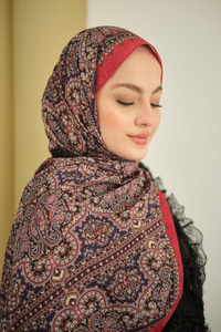 Retro Desen Soft Şal Bordo