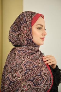 Retro Desen Soft Şal Bordo