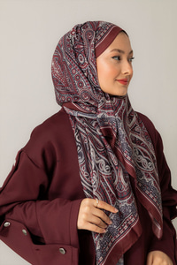 Retro Desen Soft Şal Bordo