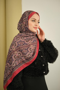 Retro Desen Soft Şal Bordo