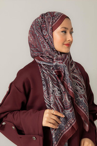 Retro Desen Soft Şal Bordo