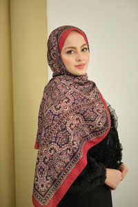 Retro Desen Soft Şal Bordo