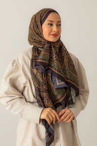 Retro Desen Soft Şal Haki Yeşil
