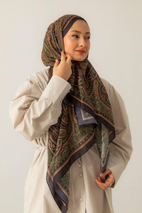 Retro Desen Soft Şal Haki Yeşil