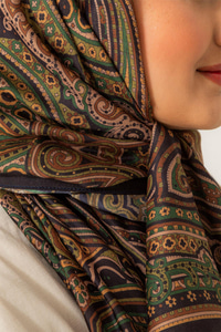 Retro Desen Soft Şal Haki Yeşil