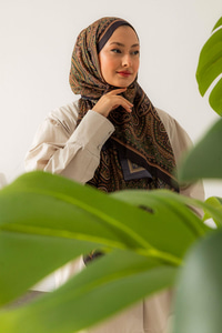 Retro Desen Soft Şal Haki Yeşil