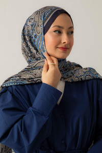 Retro Desen Soft Şal İndigo Mavi