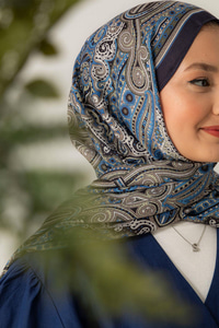 Retro Desen Soft Şal İndigo Mavi