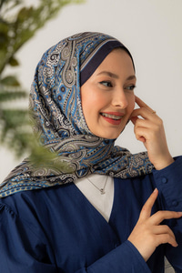 Retro Desen Soft Şal İndigo Mavi