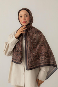 Retro Desen Soft Şal Koyu Bej