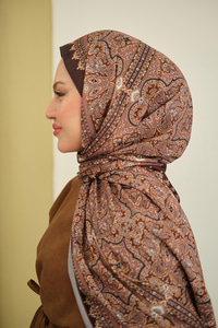 Retro Desen Soft Şal Koyu Bej