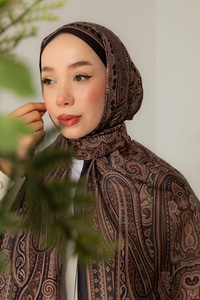 Retro Desen Soft Şal Koyu Bej