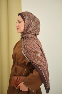 Retro Desen Soft Şal Koyu Bej