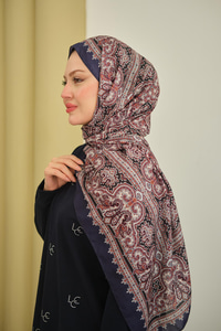 Retro Desen Soft Şal Lacivert