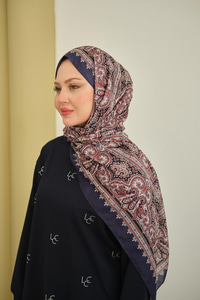 Retro Desen Soft Şal Lacivert