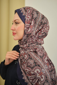 Retro Desen Soft Şal Lacivert