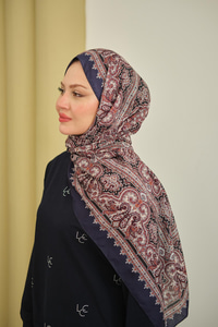 Retro Desen Soft Şal Lacivert