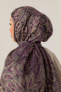 Retro Desen Soft Şal Mor