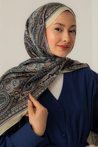 Retro Desen Soft Şal Petrol Mavi