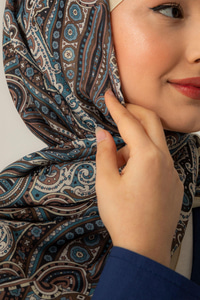 Retro Desen Soft Şal Petrol Mavi