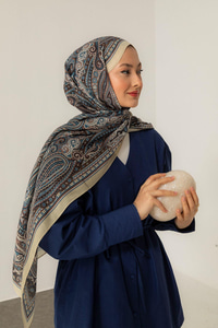 Retro Desen Soft Şal Petrol Mavi