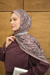 Retro Desen Soft Şal Vizon