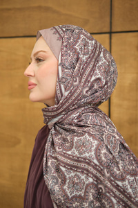 Retro Desen Soft Şal Vizon