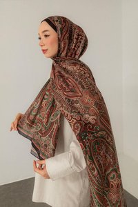 Retro Desen Soft Şal Zümrüt Yeşil