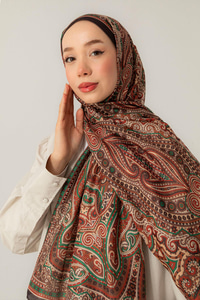 Retro Desen Soft Şal Zümrüt Yeşil