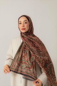 Retro Desen Soft Şal Zümrüt Yeşil