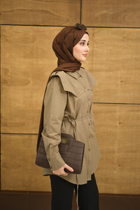 Roba Detaylı Kemerli Regular Poplin Gömlek Kahverengi