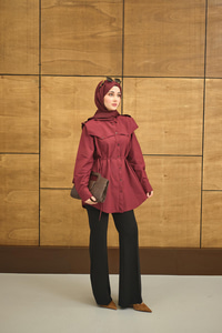 Roba Detaylı Kemerli Regular Poplin Gömlek Bordo