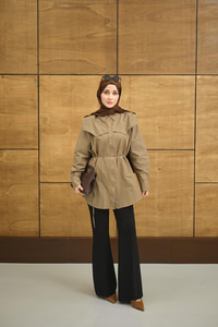 Roba Detaylı Kemerli Regular Poplin Gömlek Kahverengi